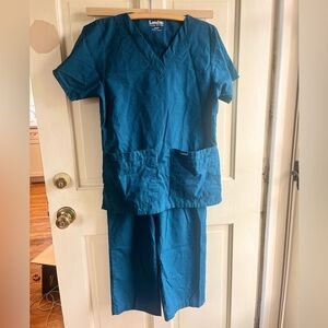 Landau Teal Scrub Top and Pants Set Deep Teal Blue